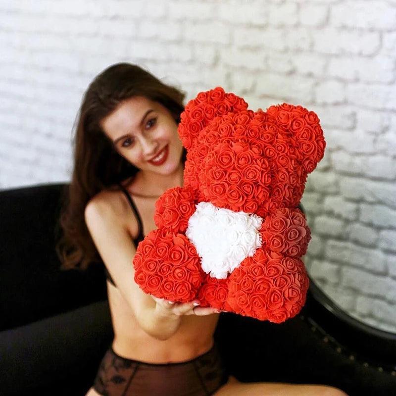 Red roses and teddy bear