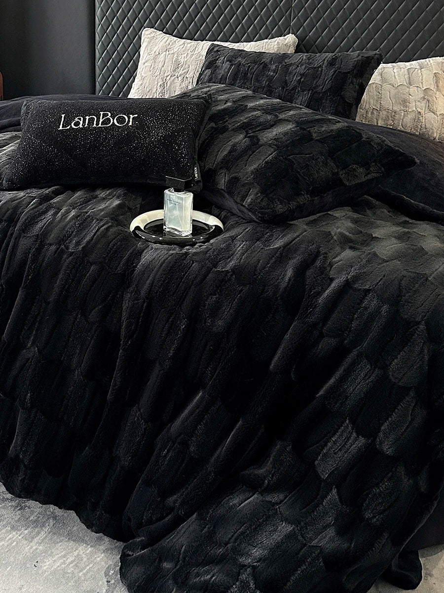 Black plush velvet bed