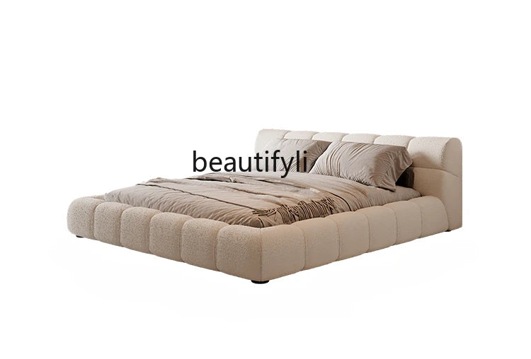 Cream plush velvet bed