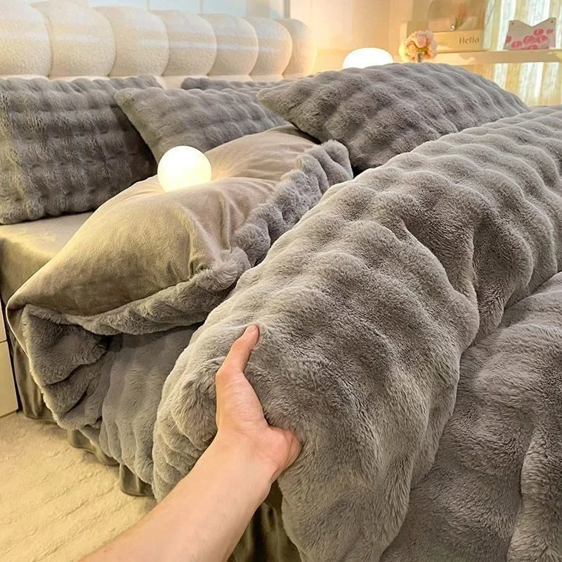 Grey plush velvet bed