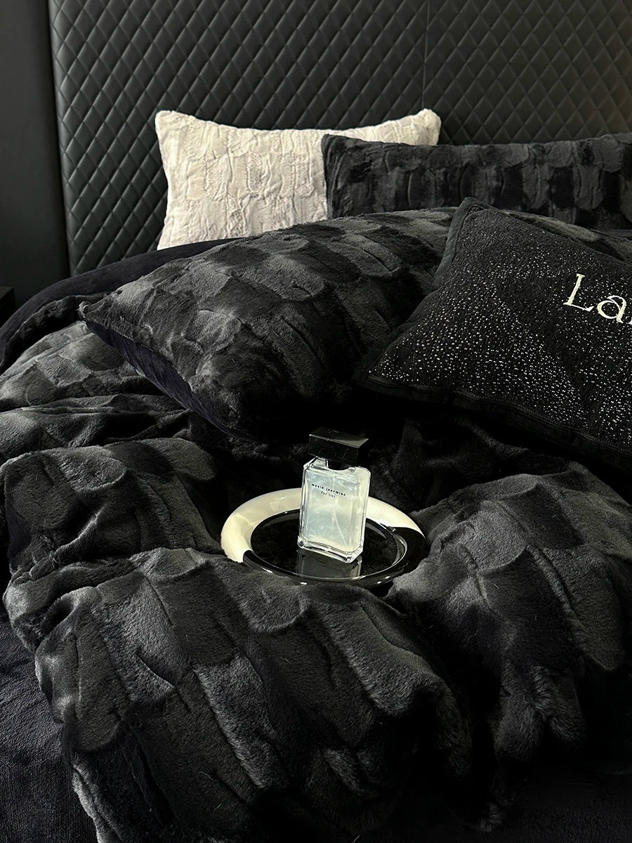 Black plush velvet bed