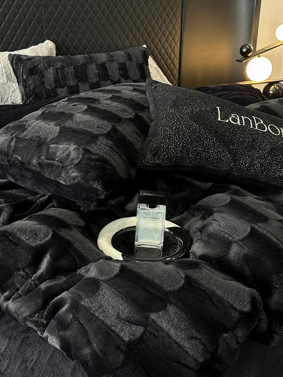 Black plush velvet bed