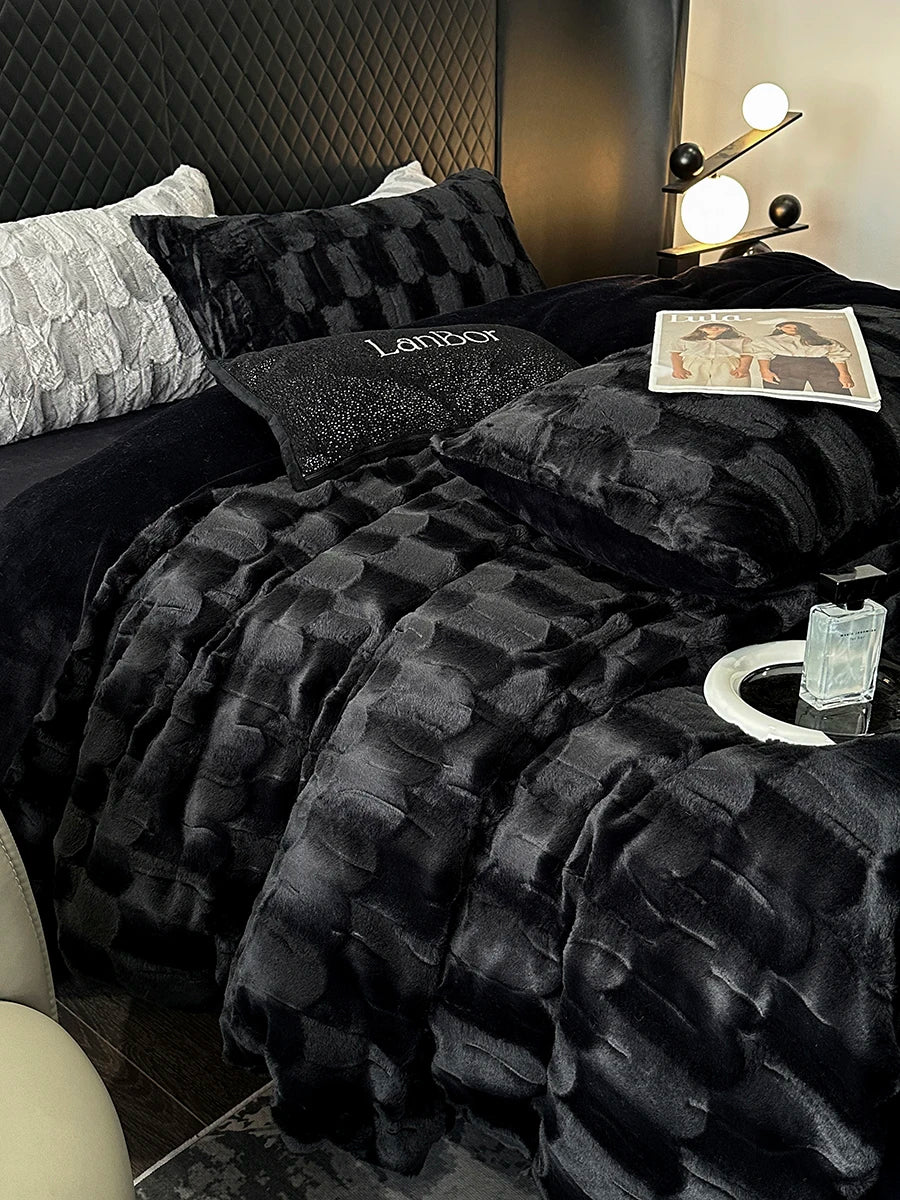 Black plush velvet bed